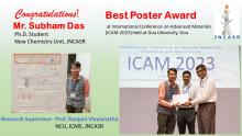 Mr. Subham Das from our lab received the best poster award at the  International Conference on Advanced Materials (ICAM), 2023 held in Goa, India.